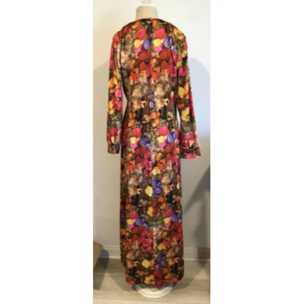 Vintage Handmade 1970s Bohemian Floral Print Long Sleeve Maxi Dress Hippie L - Picture 2 of 9